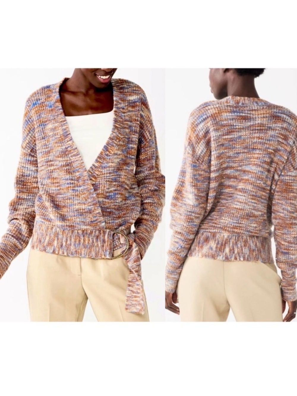 NINE WEST Oversized Wrap Sweater Small Belted Knit Coastal Boho Chic Eclectic